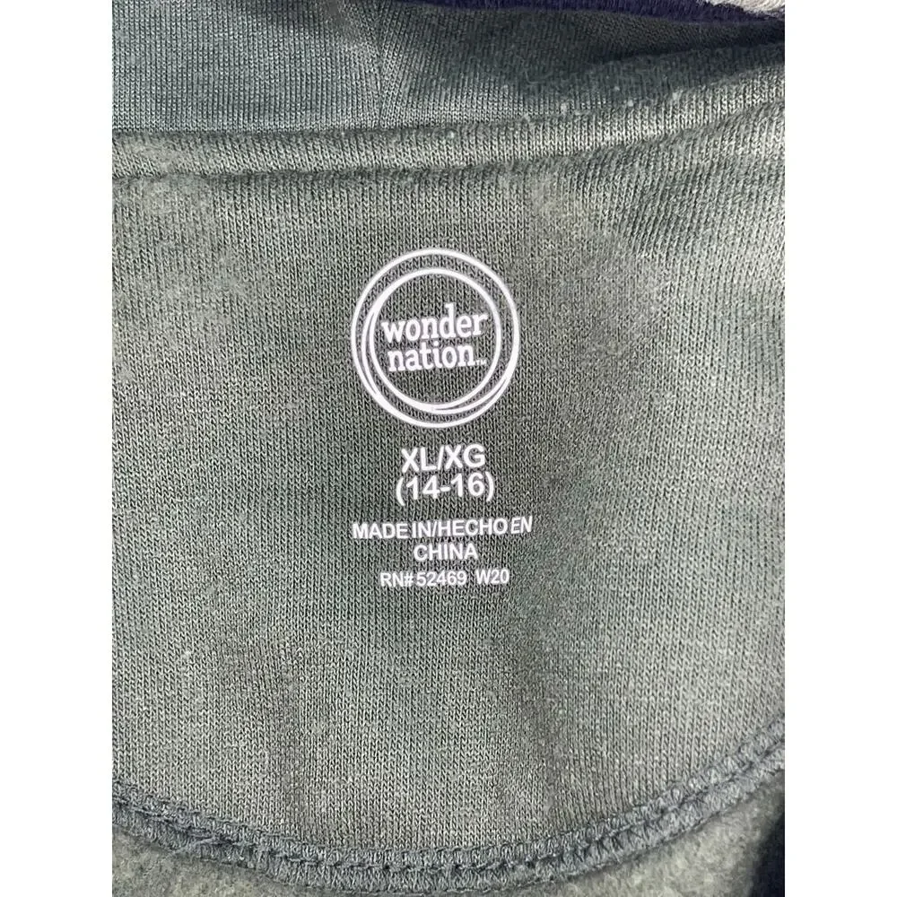 Wonder Nation Boys Green Full Zip Hoodie Sweatshirt Youth Size XL 14-16